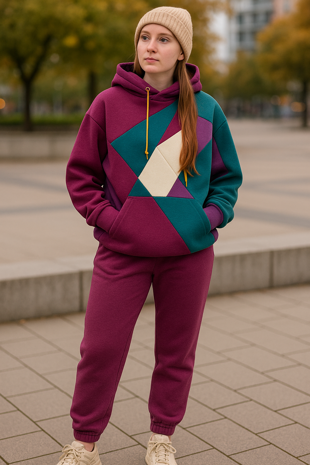 Custom Plum Geometric Hoodie Set by EQUEST GEAR