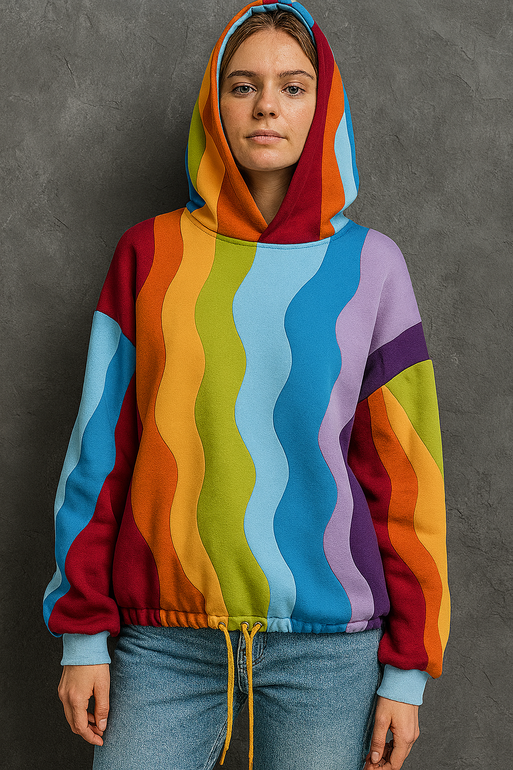 Custom Wavy Rainbow Oversized Hoodie by EQUEST GEAR